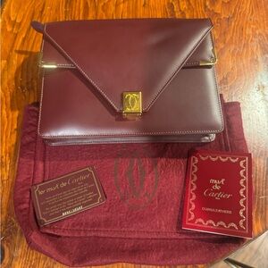 Vintage Cartier Red Leather Bag with Gold Accents